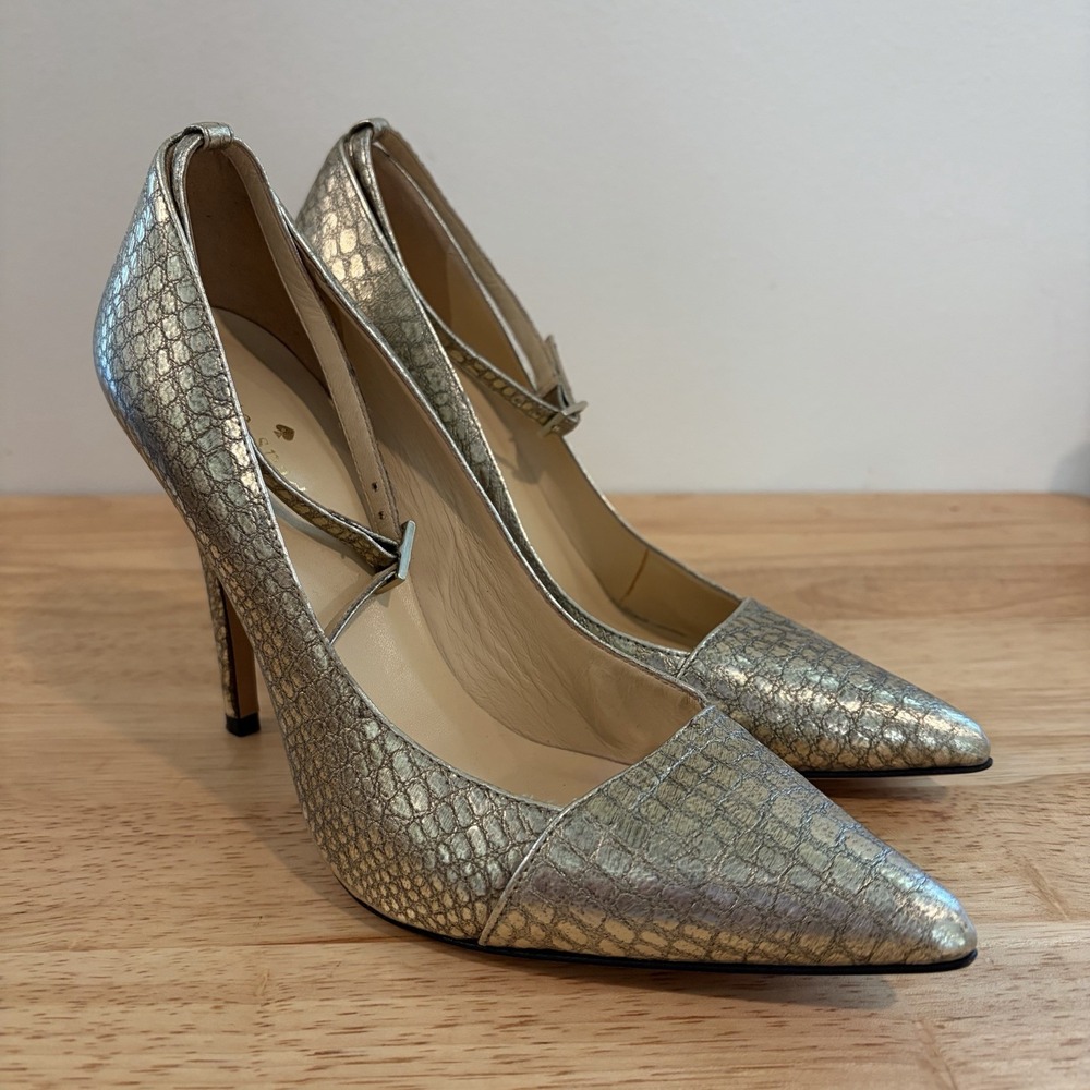 Kate Spade NY metallic reptile leather Mary Jane pumps Heels Party Snake 6.5b